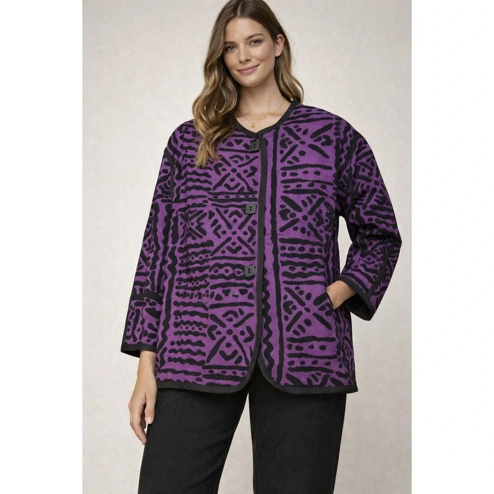 Ruby's Raps Indianapolis‎ Purple Black Geometric Artisan Jacket XS Womens